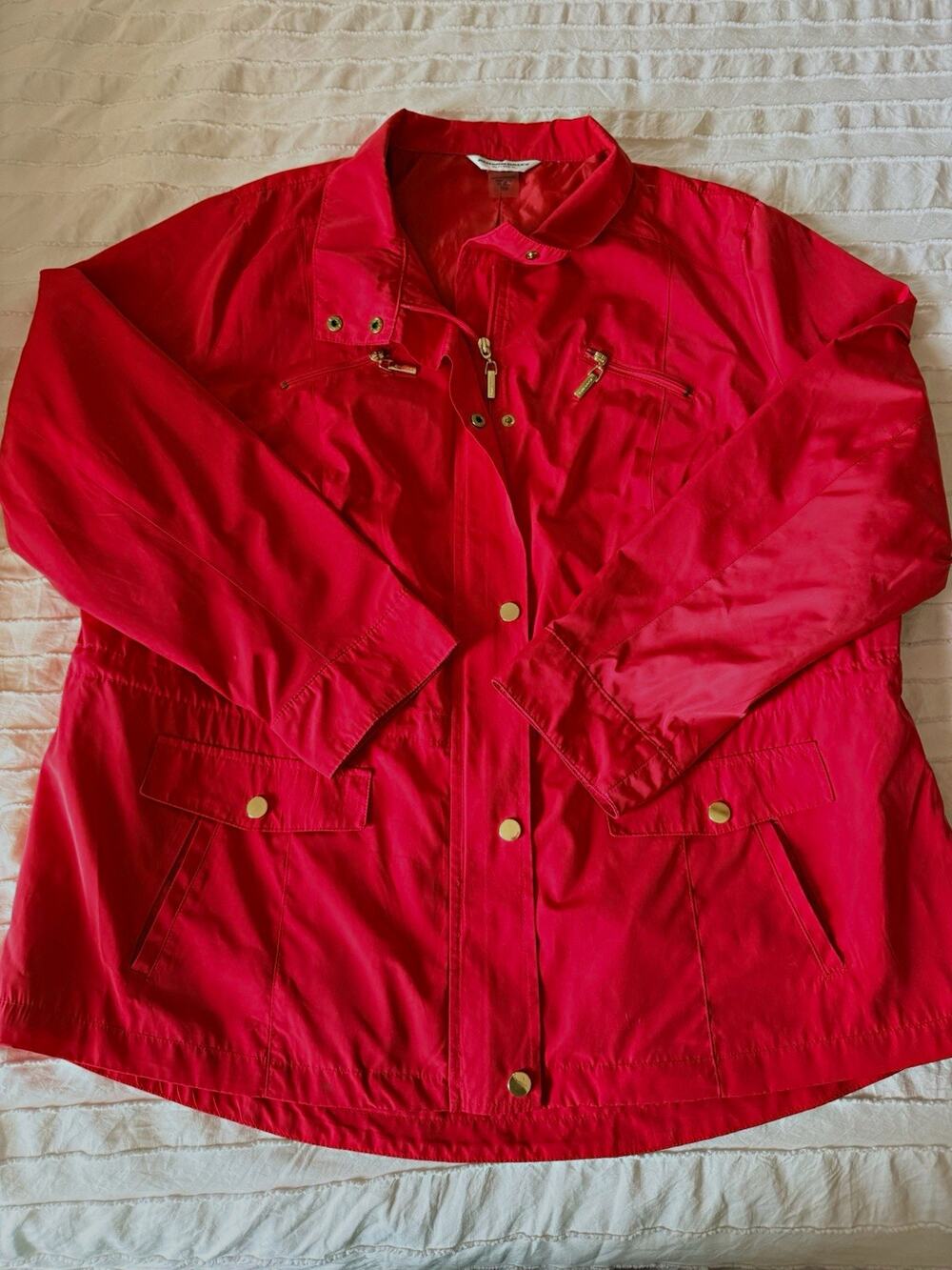 Allison Daley Women's Red Zip Snap Basic Jacket Pockets Mid-Length Long Sleeve 1